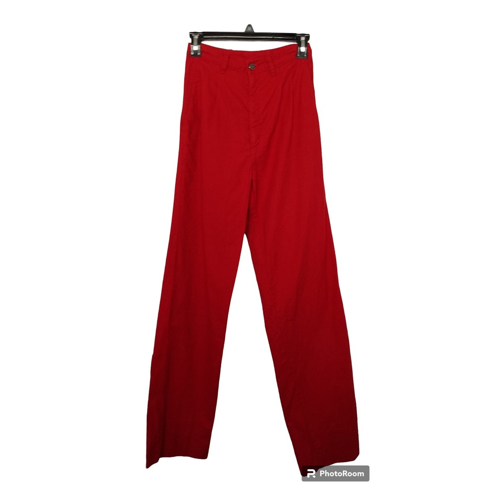 Vtg Chemin De Fer Pants 70s Womens 25" X 33"‎ High Rise Pleated Red Denim Hip